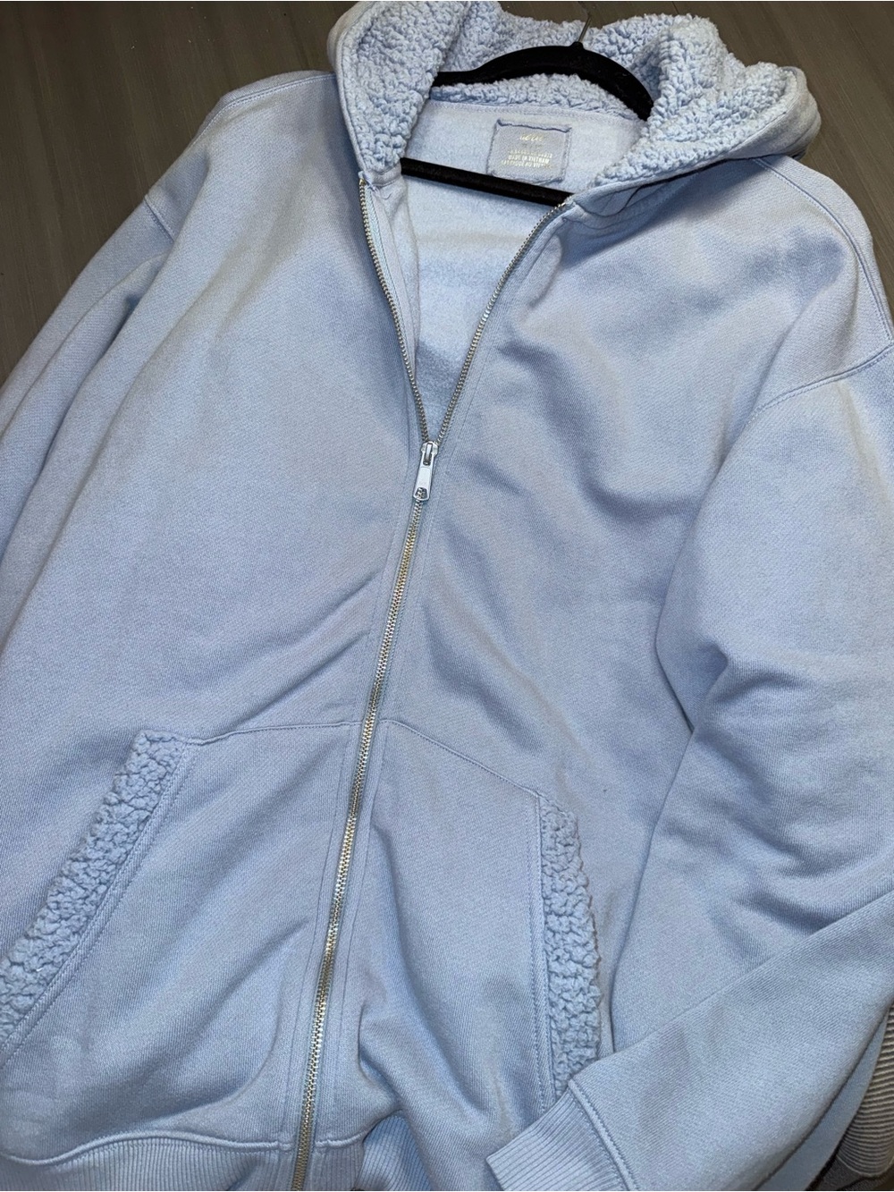 aerie Light Blue Sherpa-Lined Zip Hoodie - Picture 5 of 5
